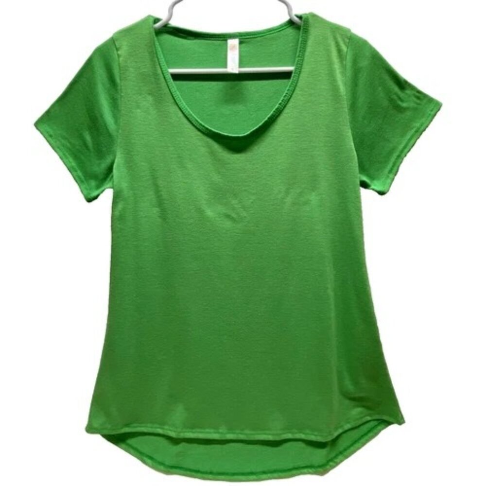 LuLaRoe Scoop Neck Tee Women's Small Bright‎ Green Short Sleeve Cotton Blend GUC